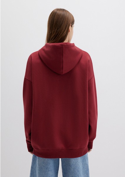 Kapüşonlu Fermuarlı Bordo Sweatshirt 1610221-85493