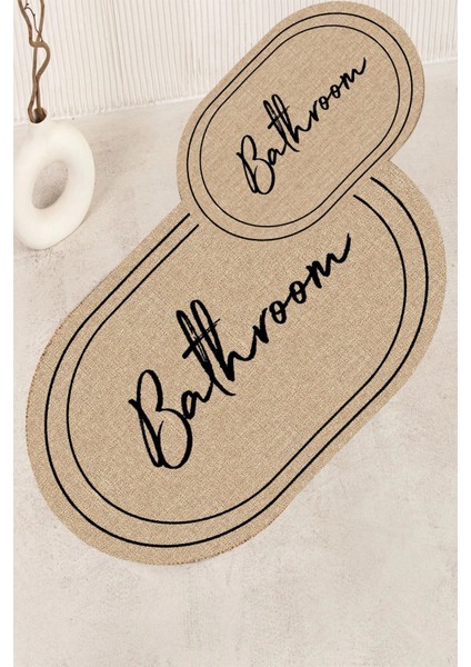 Su Emici Hasır Desenli Ikili Banyo Paspası, 40/60CM ve 60X100CM Ölçüler