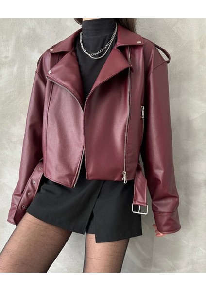 Suni Deri Crop Bıker Ceket modelleri