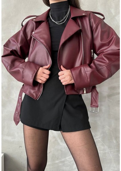 Suni Deri Crop Bıker Ceket fırsatları