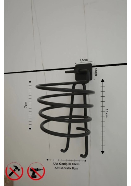 Paslanmaz Siyah Kare Fön Makinesi Askısı Saç Kurutma Makinesi Tutacağı Yapışkanlı modelleri