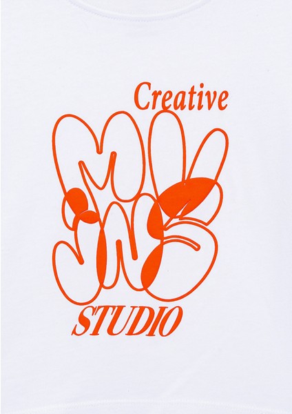 Mvjns Baskılı Crop Beyaz Tişört 7610275-620