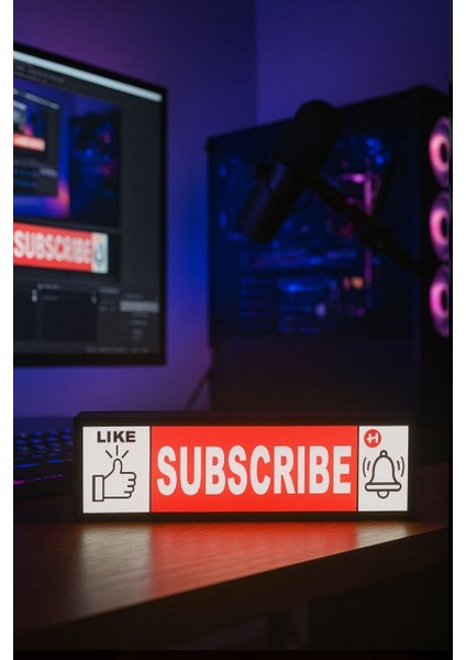 Beğen & Abone Ol / Like & Subscribe Tasarımlı Gece Lambası Dekoratif Aydınlatma