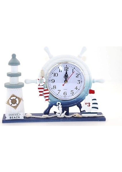 Ahşap Marin Deniz Feneri Dümenli Saat ALK2459