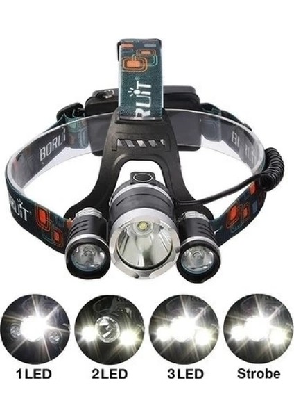 T6 Kafa Feneri 5000 Lumens 3xcree Xm-T6+2r5 Lamba LED Kamp Lambası