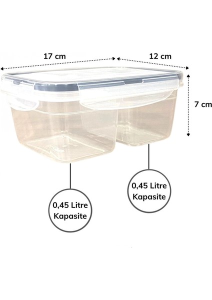 2 Bölmeli 0,45+0,45 Litre Kilitli Kapaklı Erzak Saklama Kabı LC-524 (4887) modelleri