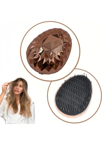 Rose Gold Saç Düzleştirici Tarak Geniş Aralıklı her Saç Tipine Uygun Fırçalı Saç Düzleştirici (4887)