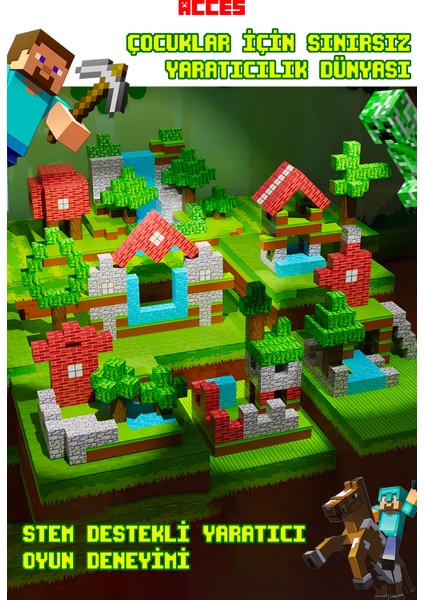 Minecraft Manyetik Küpler - 200 Parça Zeka Geliştirici Blok Oyuncak 3+ Yaş Eğitici Oyuncak Seti fırsatları