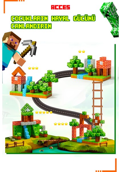 Minecraft Manyetik Küpler - 200 Parça Zeka Geliştirici Blok Oyuncak 3+ Yaş Eğitici Oyuncak Seti