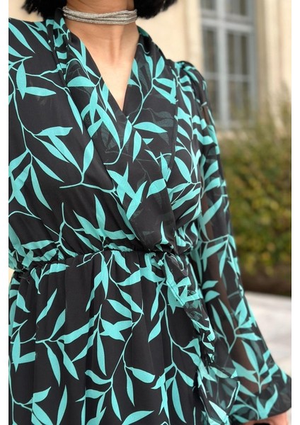 Desenli Desenli Fırfırlı Elbise