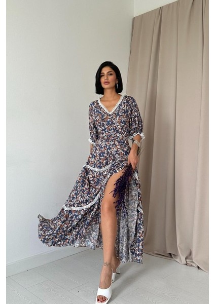 Desenli Sırtı Dekolteli Brode Elbise fiyatları