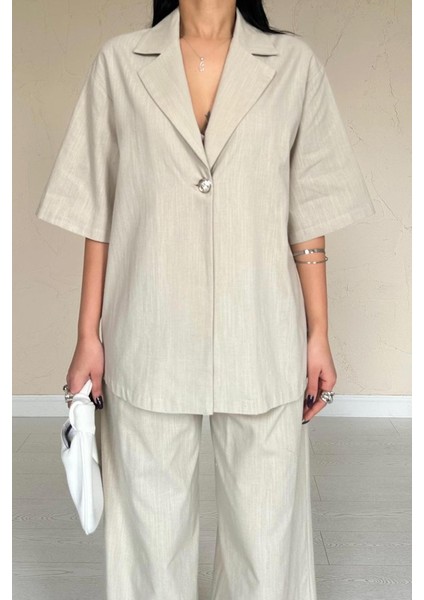 Bej Önü Tek Düğmeli Ceket Pantolon Takım fırsatları