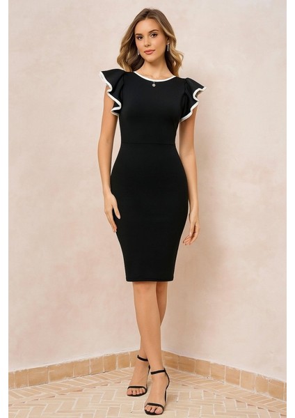 Kadın Kısa Kollu Bisiklet Yaka Yırtmaçlı Ithal Krep Elbise modelleri