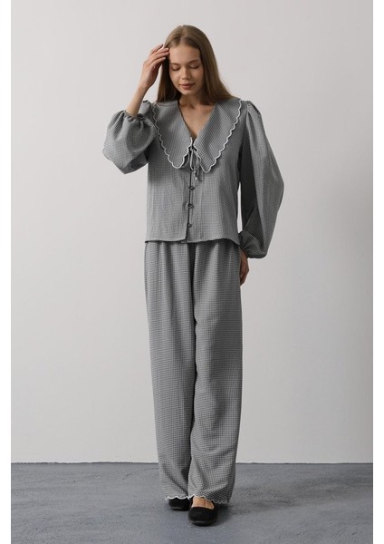 Işlemeli Bebe Yakalı Pantolon Takım - Siyah fırsatları