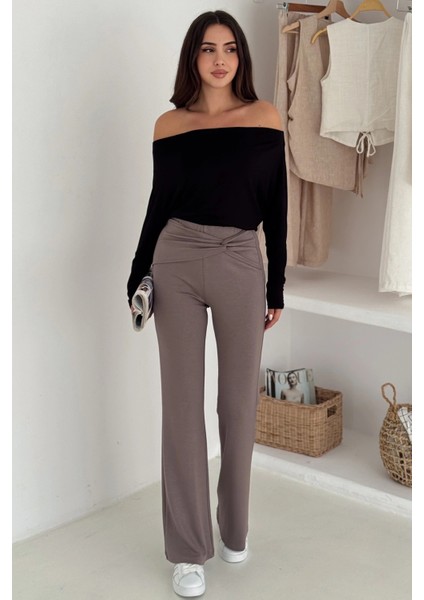 Bel Detaylı Geniş Paça Modal Pantolon modelleri