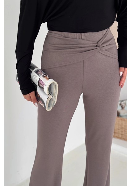 Bel Detaylı Geniş Paça Modal Pantolon indirimleri