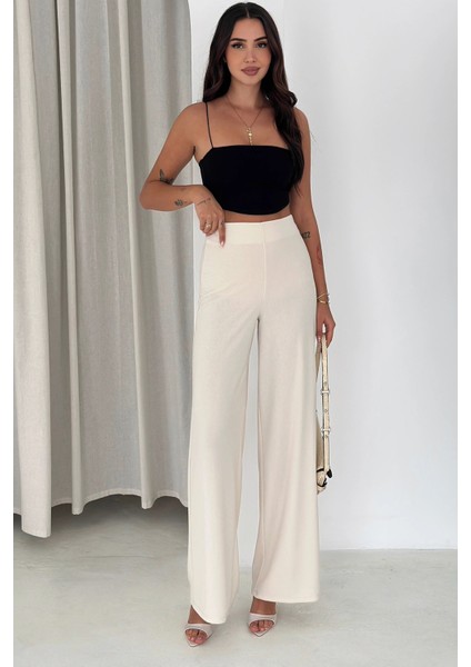 Yandan Fermuarlı Yüksek Bel Krep Pantolon
