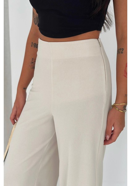 Yandan Fermuarlı Yüksek Bel Krep Pantolon indirimleri