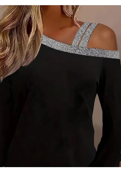 Kadın Uzun Kollu Omuzdan Askılı Sim Detaylı Viskon Iki Iplik Bluz fiyatları