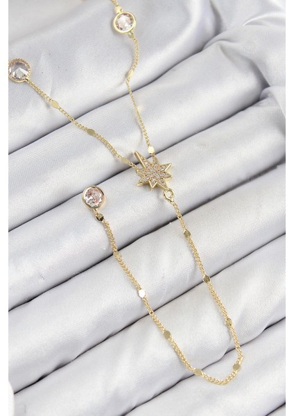 Pirinç Zirkon Taşlı Kutup Yıldızı Model Gold Renk Y Kolye - TJ-BKO10452