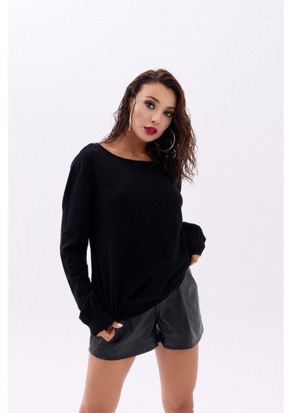 4216 Triko Düz Salaş Kazak-Siyah indirimleri