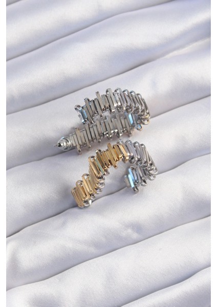 Pirinç Gold Gümüş Renkli Tırtıklı Kalp Küpe - TJ-BKP9227 fiyatları