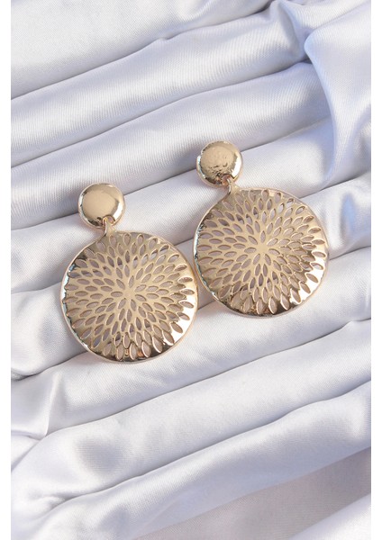 Pirinç Gold Renk Oval Işlemeli Küpe - TJ-BKP9233