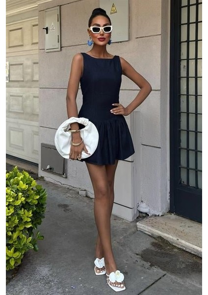 Balon Etekli Tensel Mini Elbise 2887