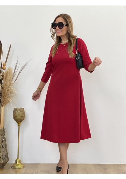 Kadın Uzun Truvakar Kol Bisiklet Yaka Midi Modal Elbise fiyatları