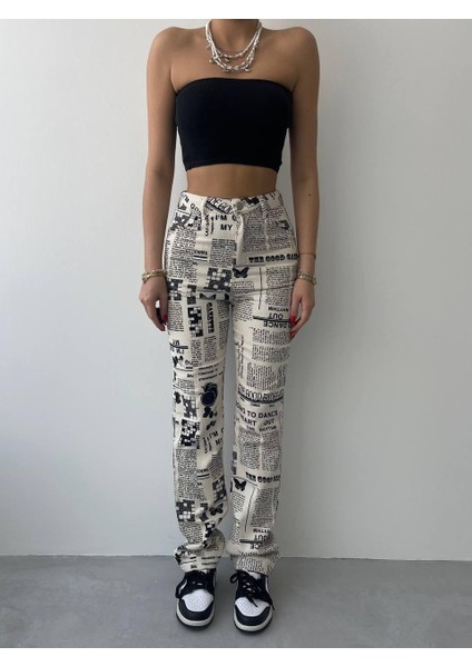 Novıne Gazete Desenli Pantolon