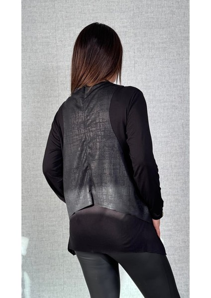 Kadın Siyah Deri Yelekli Kolye Dahil Üçlü Takım indirimleri