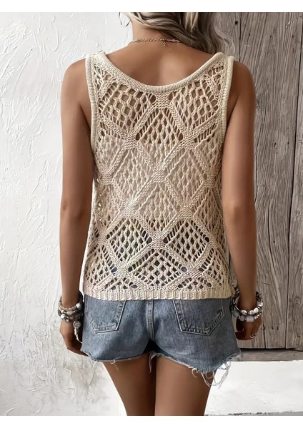 Kadın Askılı Yuvarlak Yaka Geometrik Desenli Triko Bluz fiyatları