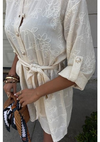 Süzene Nakışlı ve Gold Düğmeli Elbise 2742 modelleri