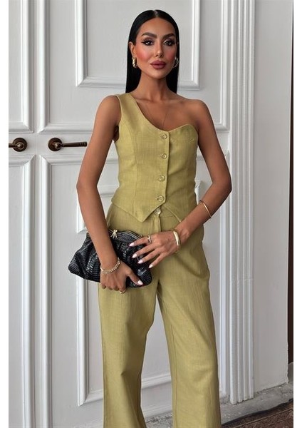 Tek Omuz Büstiyer Plazzo Pantolon Viscon Takım 10159 fırsatları