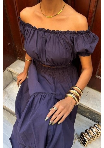 Büzgülü Crop Kat Detaylı Fırfır Etekli Takım 10196