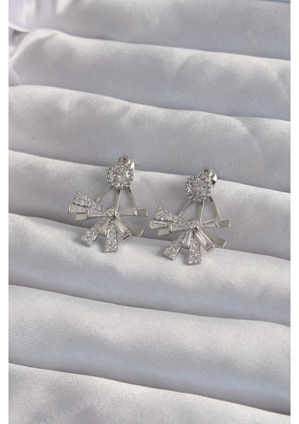 Pirinç Gümüş Renk Zirkon Taşlı Yassı Fiyonk Model Küpe - TJ-BKP9300