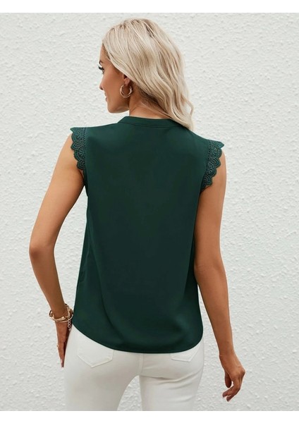 Kadın Kısa Dantel Kollu Hakim Yaka Ithal Krep Bluz modelleri