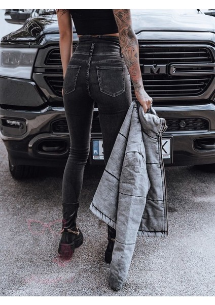 Kadın Fermuar Detay Yüksek Kemerli Kot Pantolon