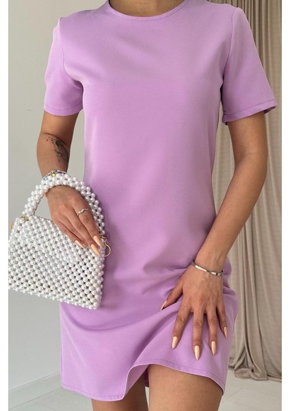 Lila Kısa Kol Atlas Mini Elbise modelleri