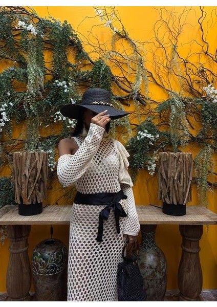 Saten Kuşaklı Ajurlu Triko Elbise 2847 indirimleri