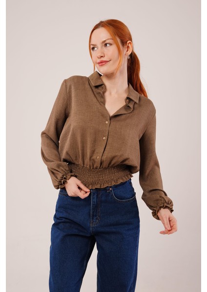 Bel ve Bilek Lastikli Kahverengi Bluz indirimleri