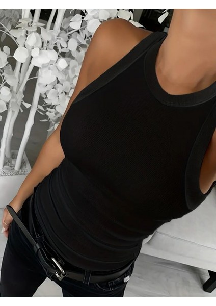 Kadın Kolsuz Yuvarlak Yaka Kalın Fitilli Şardonlu Kaşkorse Bluz fırsatları