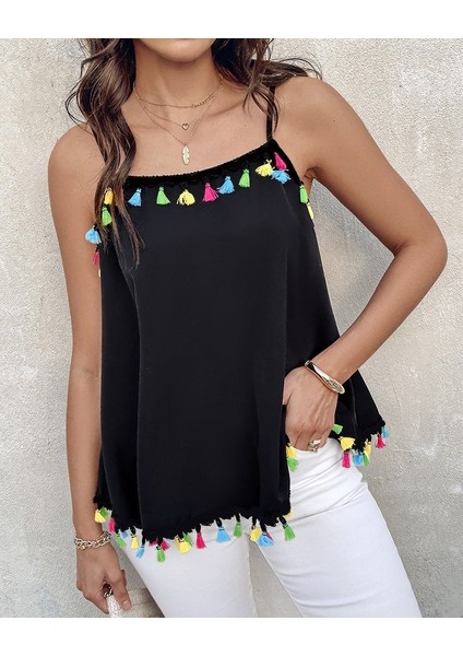 Kadın Ip Askılı Püskül Detaylı Sandy Bluz fırsatları