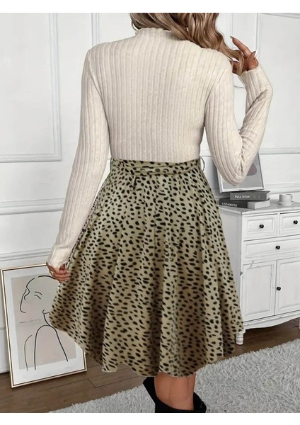 Kadın Uzun Kollu Balıkçı Yaka Belden Bağlamalı Üst Kaşkorse Eteği Dalgıç Elbise fiyatları