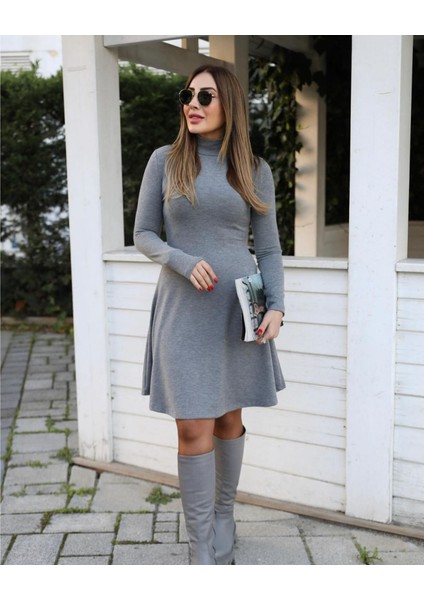 Kadın Uzun Kollu Balıkçı Yaka Salaş Kusa Akrilik Elbise modelleri