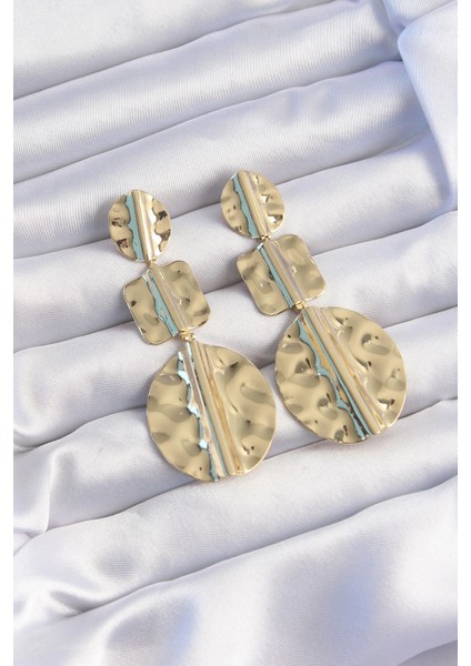 Pirinç Gold Renk Geometrik Ezme Plaka Küpe - TJ-BKP9244