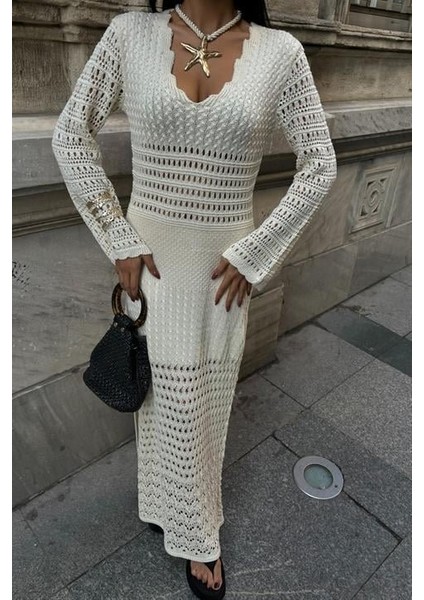 Ajur Detaylı Ispanyol Kol Elbise 2840