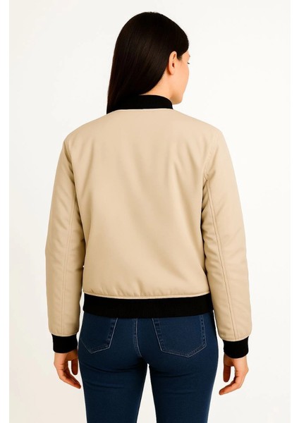 Içi Astarlı Fermuarlı Bomber Mont Ceket - Bej fırsatları