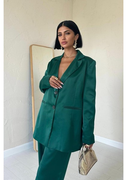 Zümrüt Saten Ceket ve Pantolon Takım