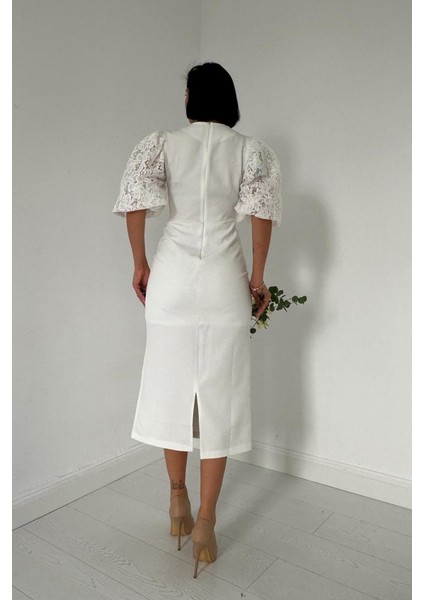 Beyaz Incili Tül Detay Elbise fırsatları